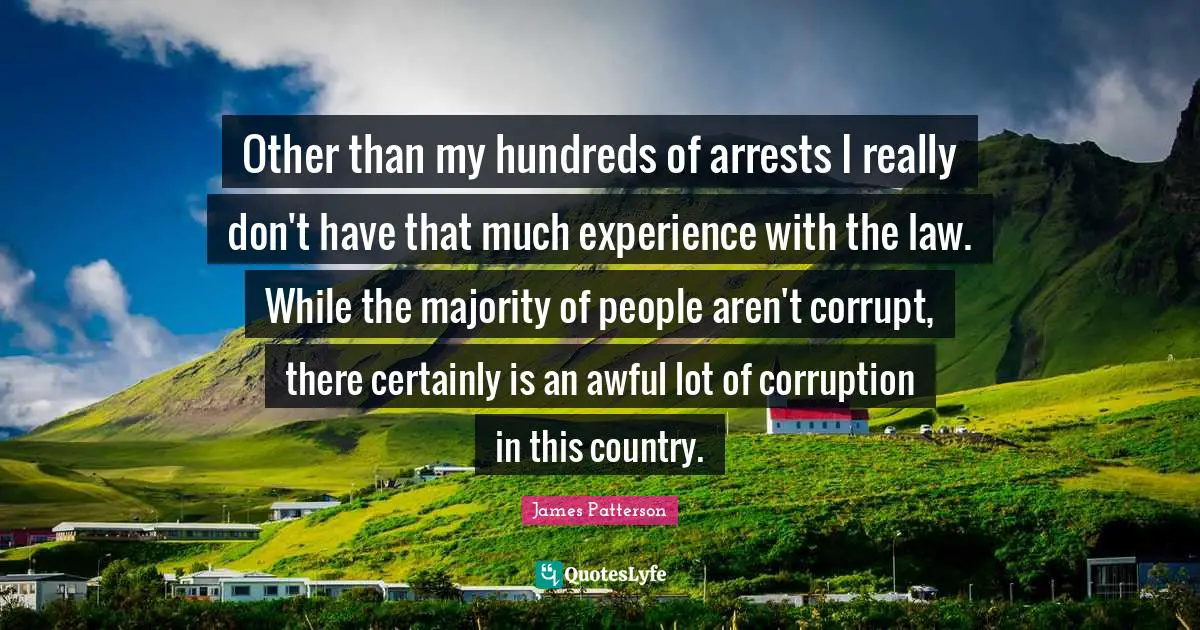 Other than my hundreds of arrests I really don't have that much experience with the law. While the majority of people aren't corrupt, there certainly is an awful lot of corruption in this country.