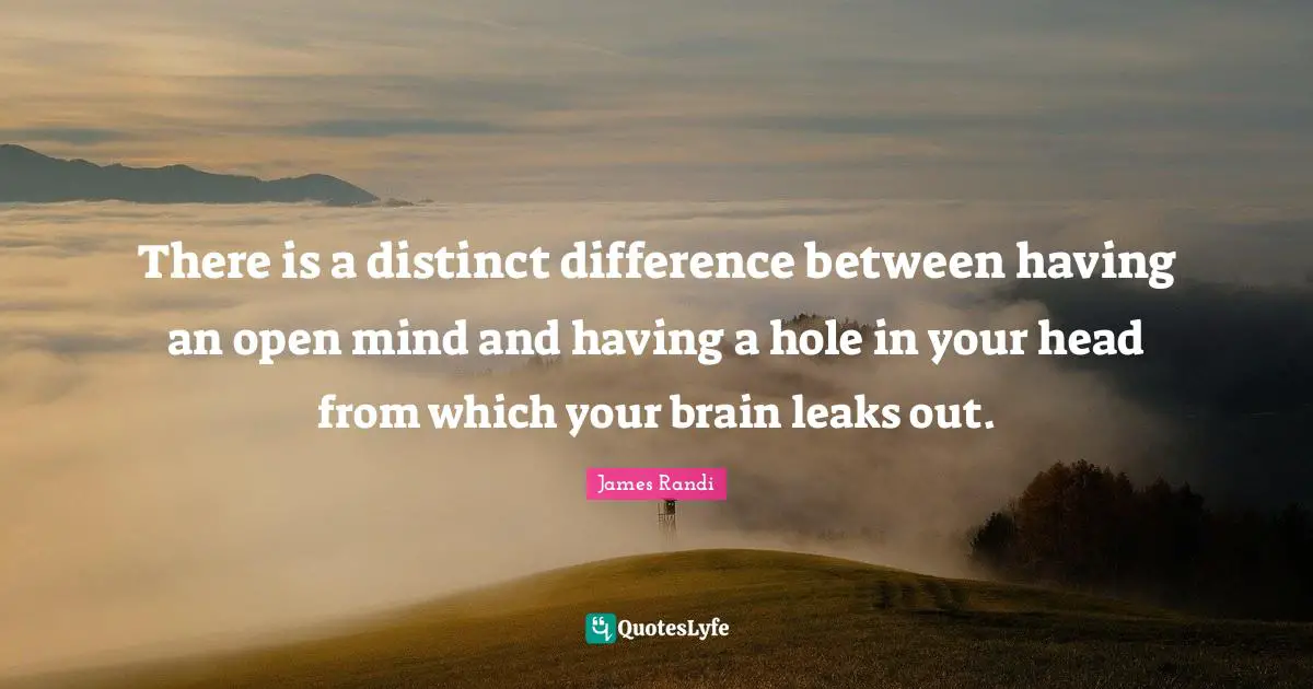 Be Open Quotes: "There is a distinct difference between having an open mind and having a hole in your head from which your brain leaks out."