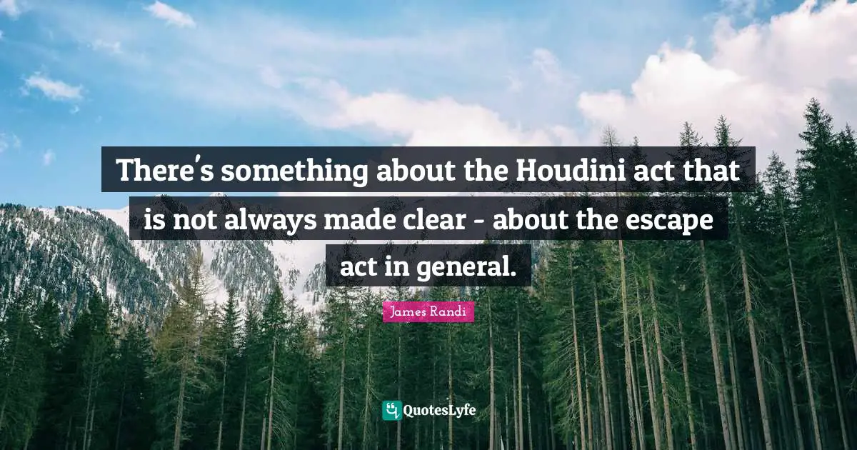 There's something about the Houdini act that is not always made clear - about the escape act in general.