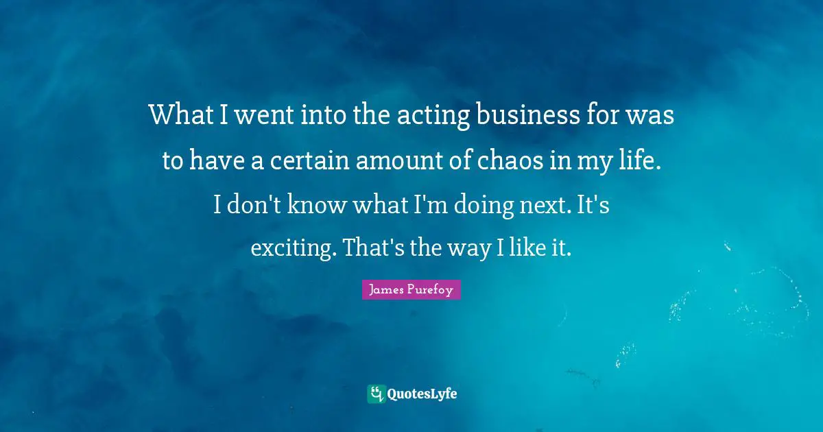 What I went into the acting business for was to have a certain amount of chaos in my life. I don't know what I'm doing next. It's exciting. That's the way I like it.