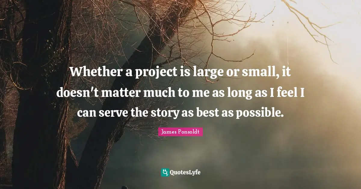 Whether a project is large or small, it doesn't matter much to me as long as I feel I can serve the story as best as possible.