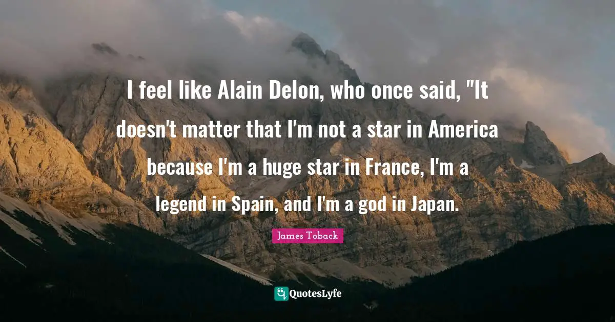 I feel like Alain Delon, who once said, "It doesn't matter that I'm not a star in America because I'm a huge star in France, I'm a legend in Spain, and I'm a god in Japan.