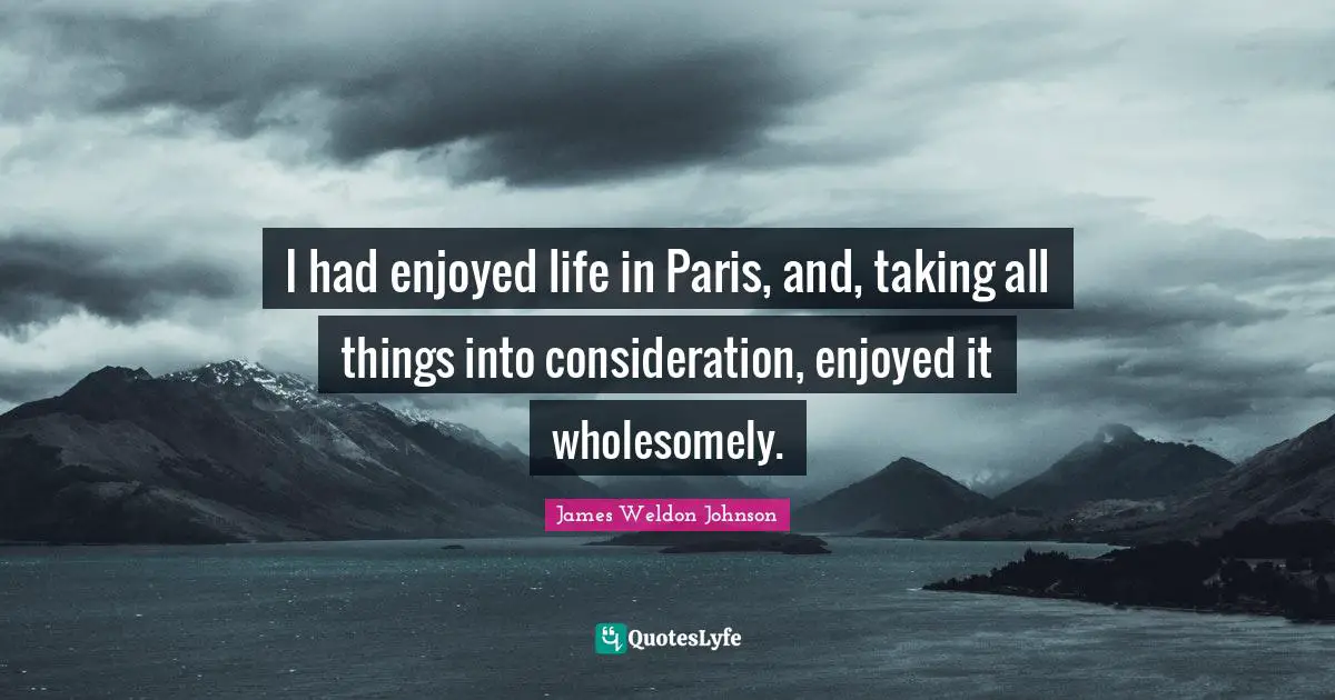 I had enjoyed life in Paris, and, taking all things into consideration, enjoyed it wholesomely.