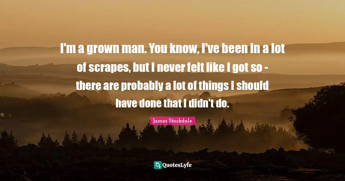 James Stockdale Quotes: I'm a grown man. You know, I've been in a lot of scrapes, but I never felt like I got so - there are probably a lot of things I should have done that I didn't do.