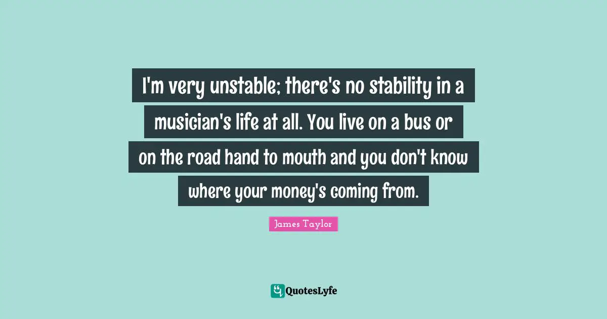 I'm very unstable; there's no stability in a musician's life at all. You live on a bus or on the road hand to mouth and you don't know where your money's coming from.
