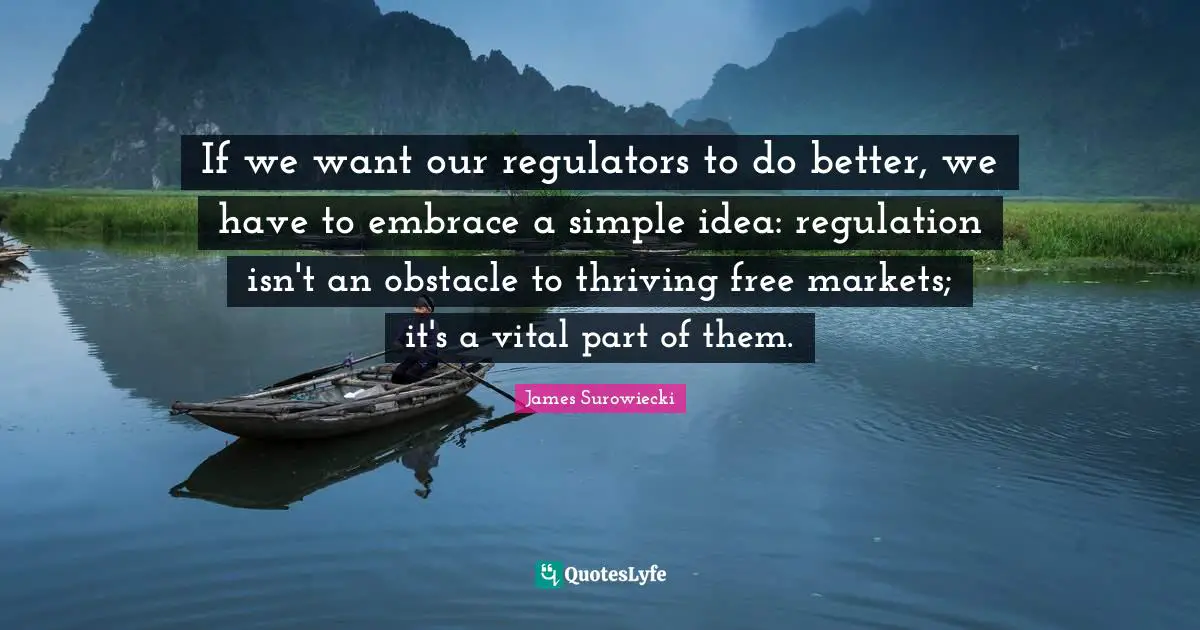 Regulation Quotes: "If we want our regulators to do better, we have to embrace a simple idea: regulation isn't an obstacle to thriving free markets; it's a vital part of them."