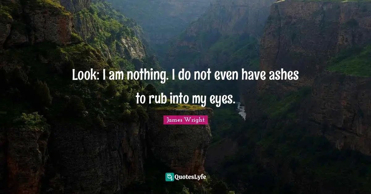 James Wright Quotes: "Look: I am nothing. I do not even have ashes to rub into my eyes."