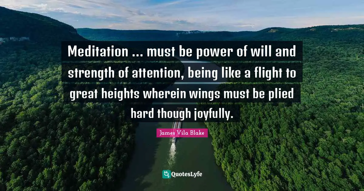 Meditation ... must be power of will and strength of attention, being like a flight to great heights wherein wings must be plied hard though joyfully.