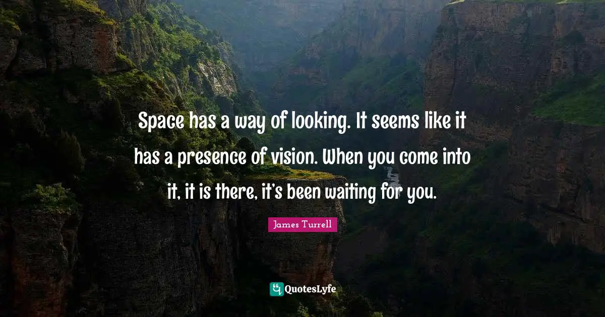 Space Quotes: "Space has a way of looking. It seems like it has a presence of vision. When you come into it, it is there, it’s been waiting for you."