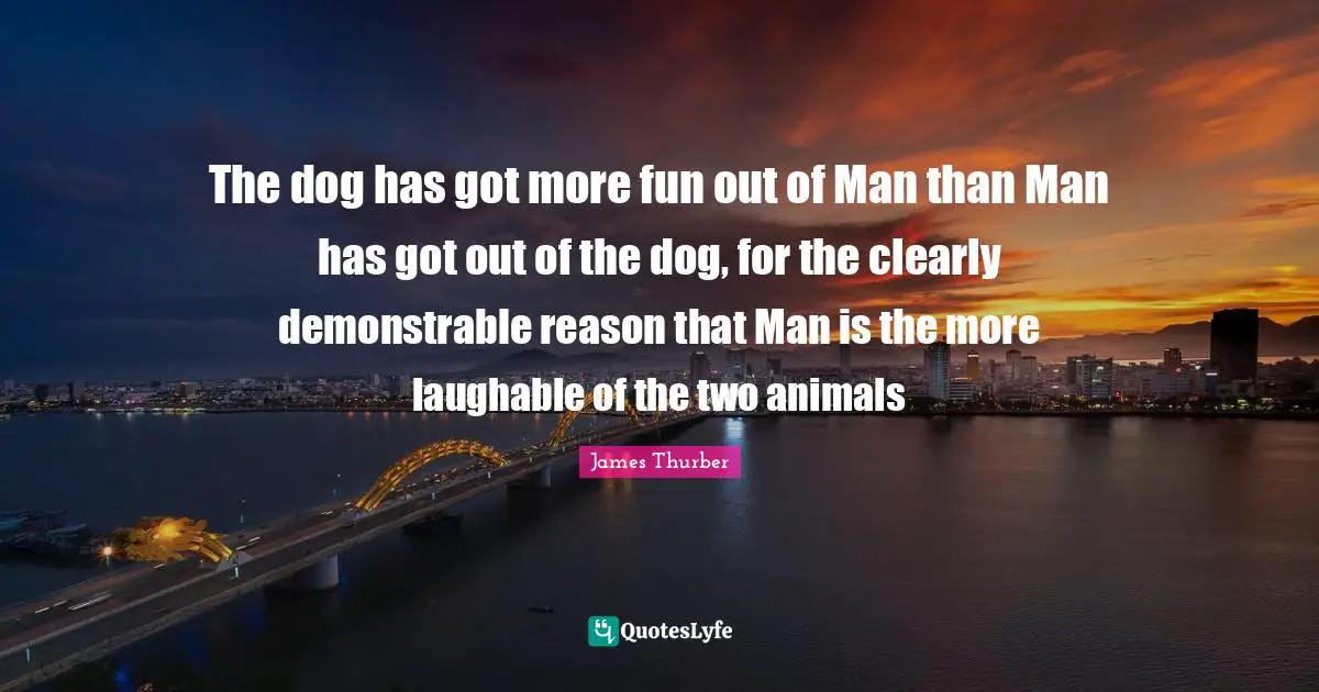 The dog has got more fun out of Man than Man has got out of the dog, for the clearly demonstrable reason that Man is the more laughable of the two animals