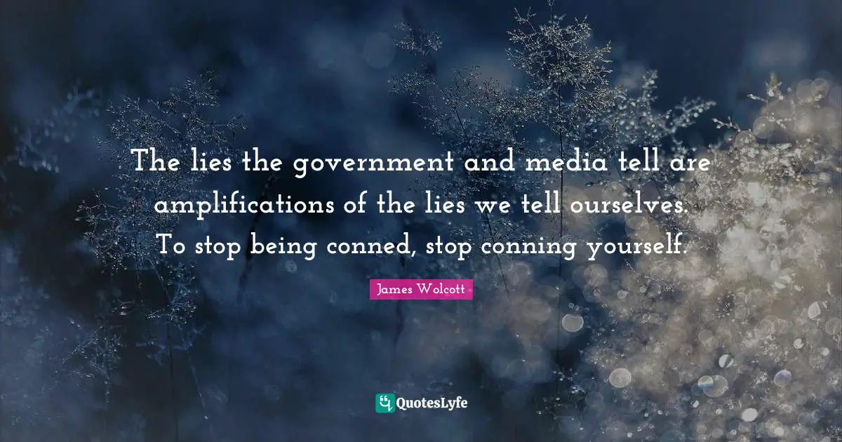 Media Quotes: "The lies the government and media tell are amplifications of the lies we tell ourselves. To stop being conned, stop conning yourself."