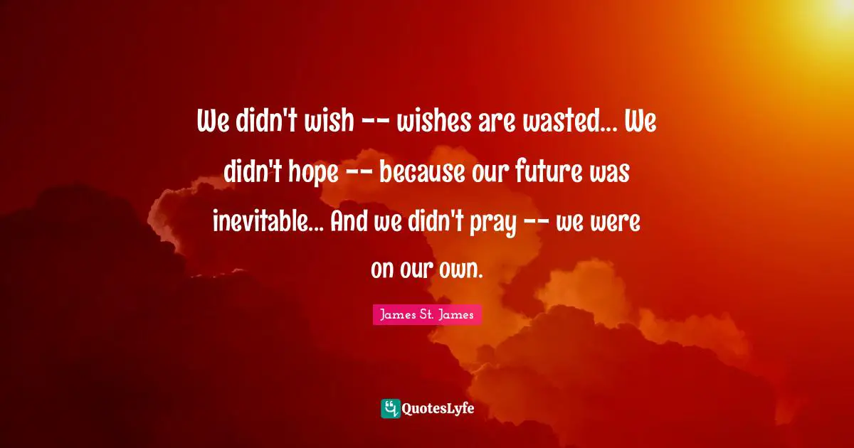 We didn't wish -- wishes are wasted... We didn't hope -- because our future was inevitable... And we didn't pray -- we were on our own.