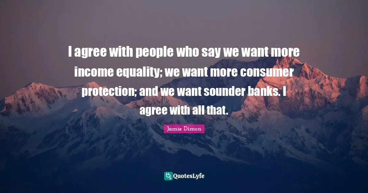 I agree with people who say we want more income equality; we want more consumer protection; and we want sounder banks. I agree with all that.