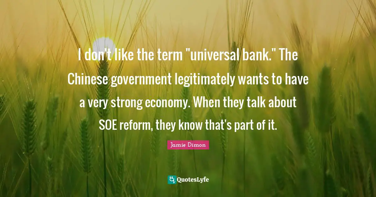 I don't like the term "universal bank." The Chinese government legitimately wants to have a very strong economy. When they talk about SOE reform, they know that's part of it.