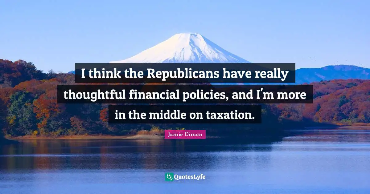 I think the Republicans have really thoughtful financial policies, and I'm more in the middle on taxation.