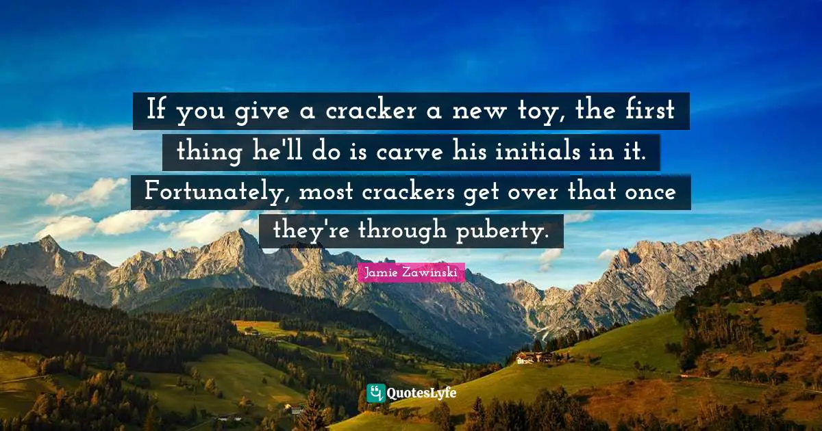 If you give a cracker a new toy, the first thing he'll do is carve his initials in it. Fortunately, most crackers get over that once they're through puberty.