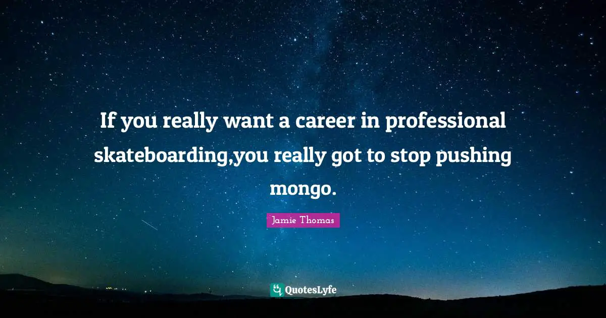If you really want a career in professional skateboarding,you really got to stop pushing mongo.