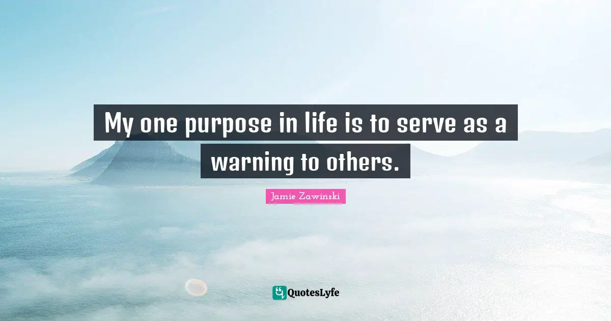 My one purpose in life is to serve as a warning to others.