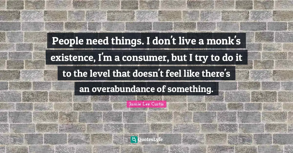 Overabundance Quotes: "People need things. I don't live a monk's existence, I'm a consumer, but I try to do it to the level that doesn't feel like there's an overabundance of something."