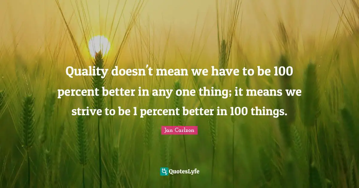 Quality doesn't mean we have to be 100 percent better in any one thing; it means we strive to be 1 percent better in 100 things.