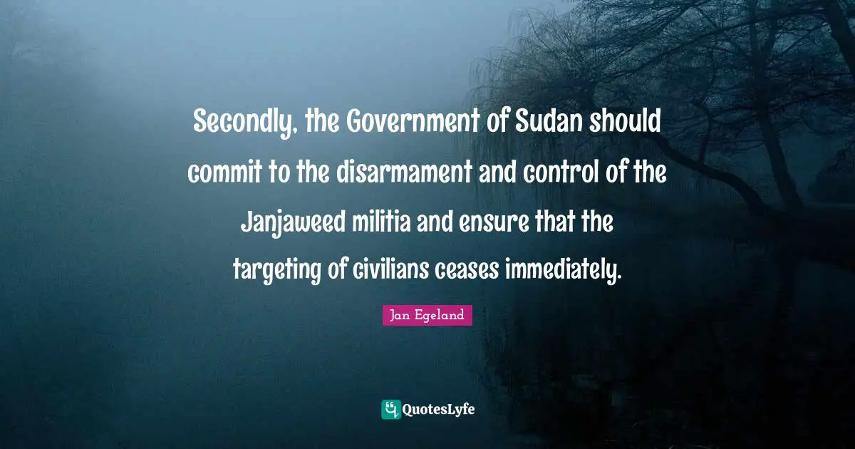 Sudan Quotes: "Secondly, the Government of Sudan should commit to the disarmament and control of the Janjaweed militia and ensure that the targeting of civilians ceases immediately."