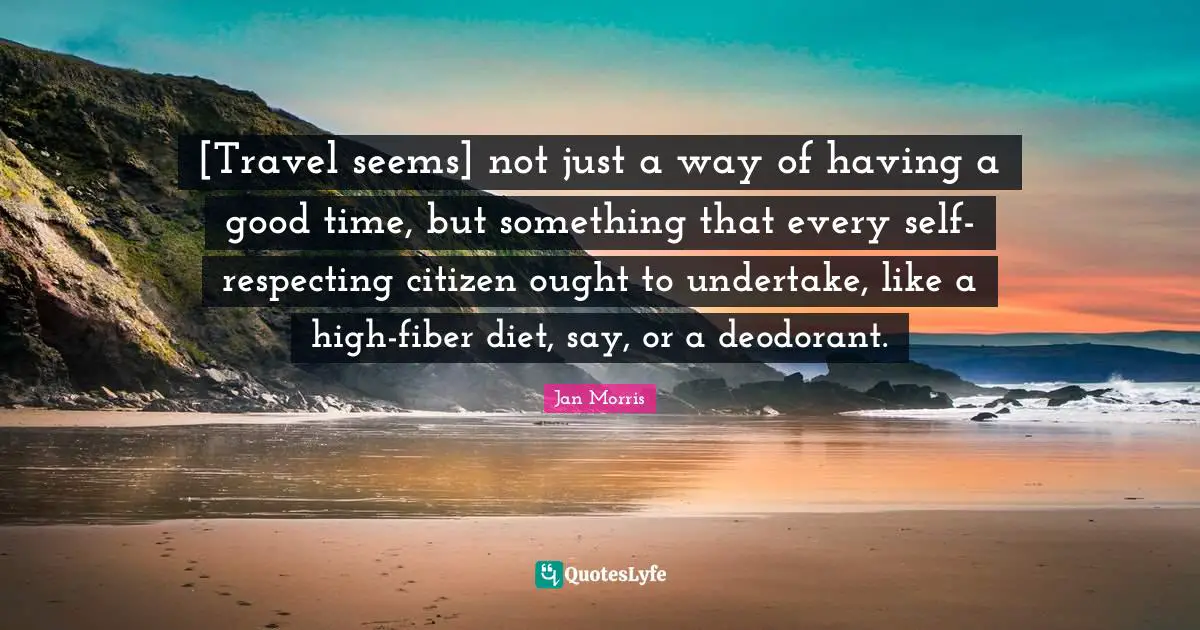 Having A Good Time Quotes: "[Travel seems] not just a way of having a good time, but something that every self-respecting citizen ought to undertake, like a high-fiber diet, say, or a deodorant."