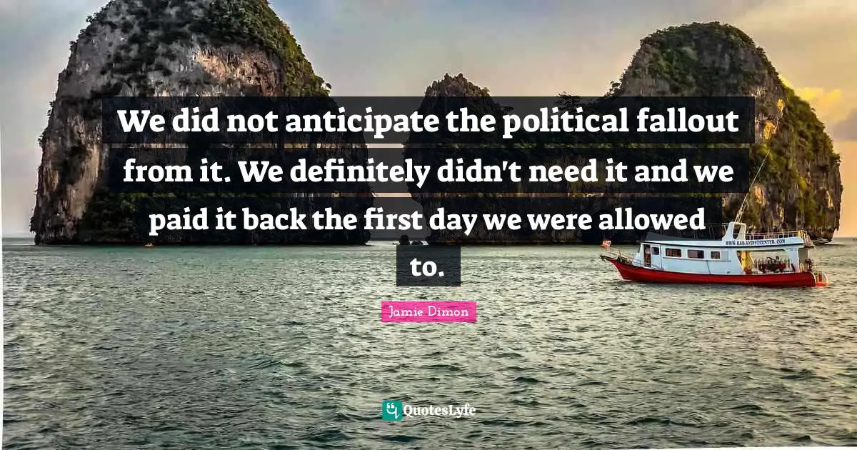 We did not anticipate the political fallout from it. We definitely didn't need it and we paid it back the first day we were allowed to.