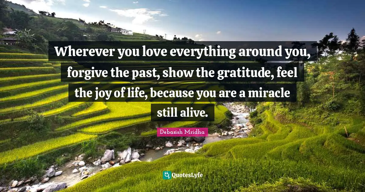 Wherever you love everything around you, forgive the past, show the gratitude, feel the joy of life, because you are a miracle still alive.