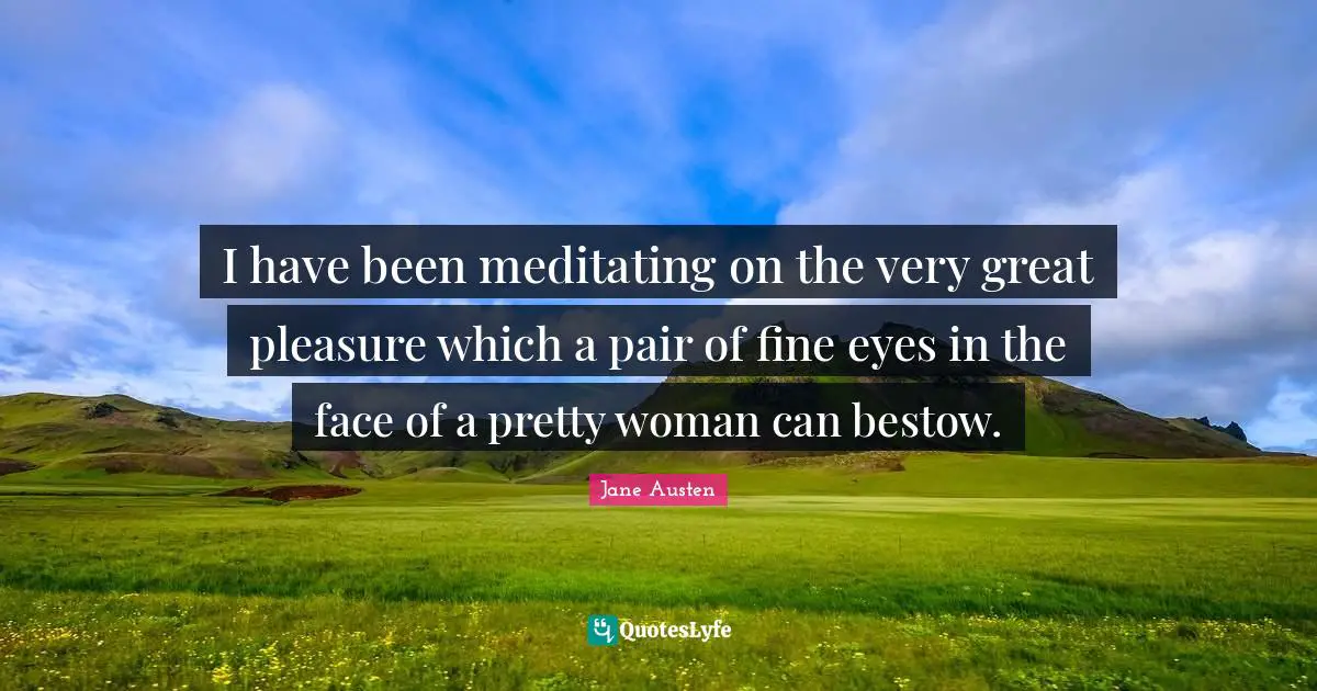 I have been meditating on the very great pleasure which a pair of fine eyes in the face of a pretty woman can bestow.