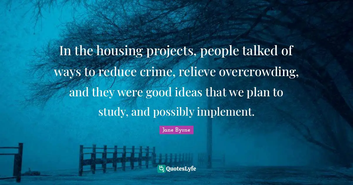 In the housing projects, people talked of ways to reduce crime, relieve overcrowding, and they were good ideas that we plan to study, and possibly implement.