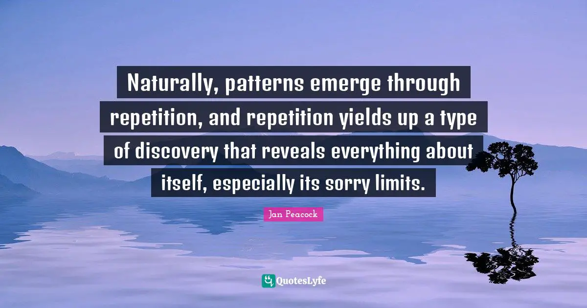 Naturally, patterns emerge through repetition, and repetition yields up a type of discovery that reveals everything about itself, especially its sorry limits.