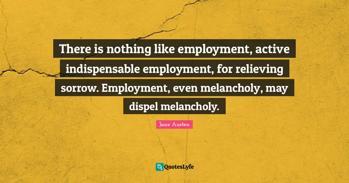 There is nothing like employment, active indispensable employment, for relieving sorrow. Employment, even melancholy, may dispel melancholy.