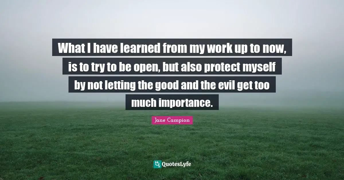 What I have learned from my work up to now, is to try to be open, but also protect myself by not letting the good and the evil get too much importance.
