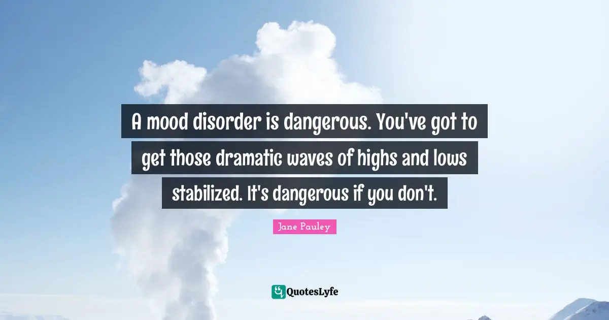 A mood disorder is dangerous. You've got to get those dramatic waves of highs and lows stabilized. It's dangerous if you don't.