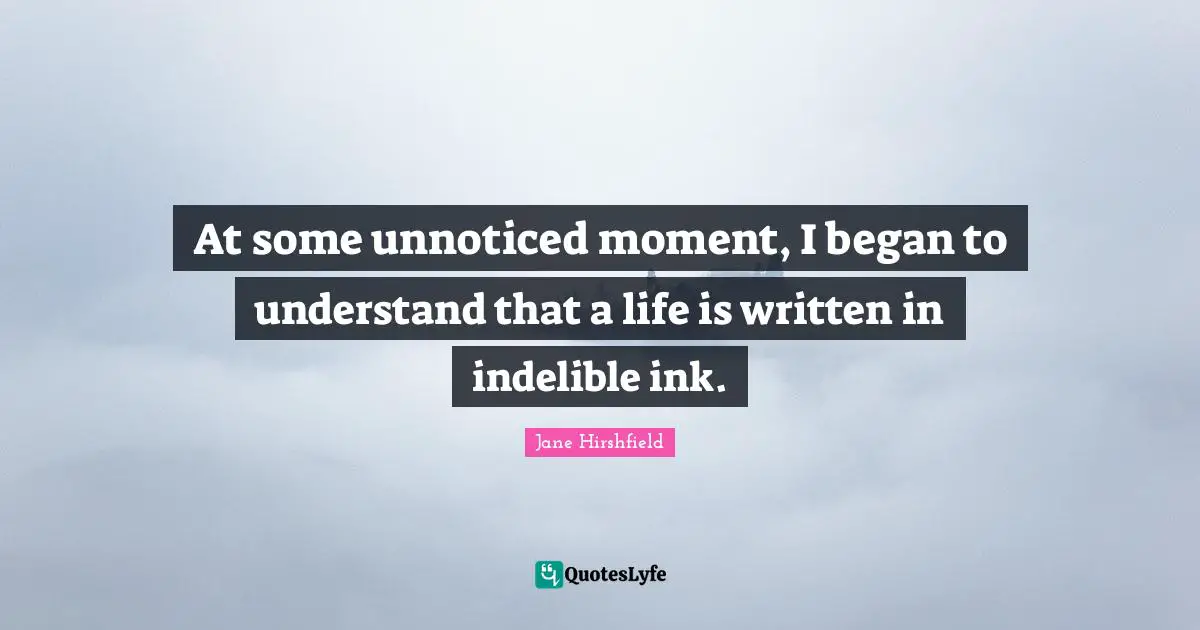 At some unnoticed moment, I began to understand that a life is written in indelible ink.