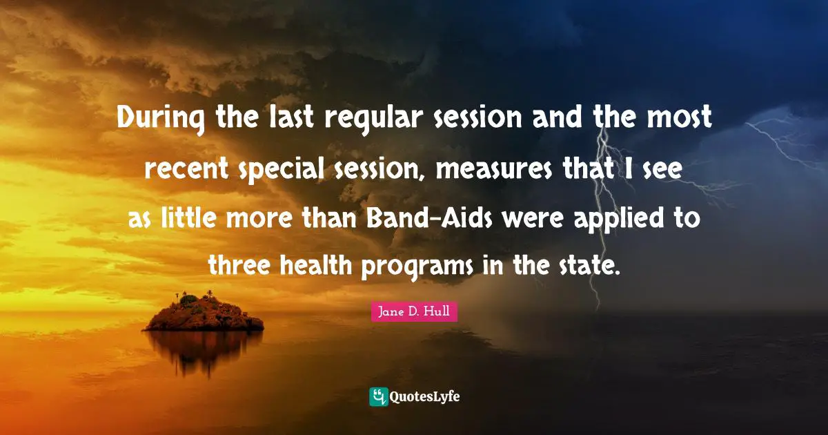 Session Quotes: "During the last regular session and the most recent special session, measures that I see as little more than Band-Aids were applied to three health programs in the state."