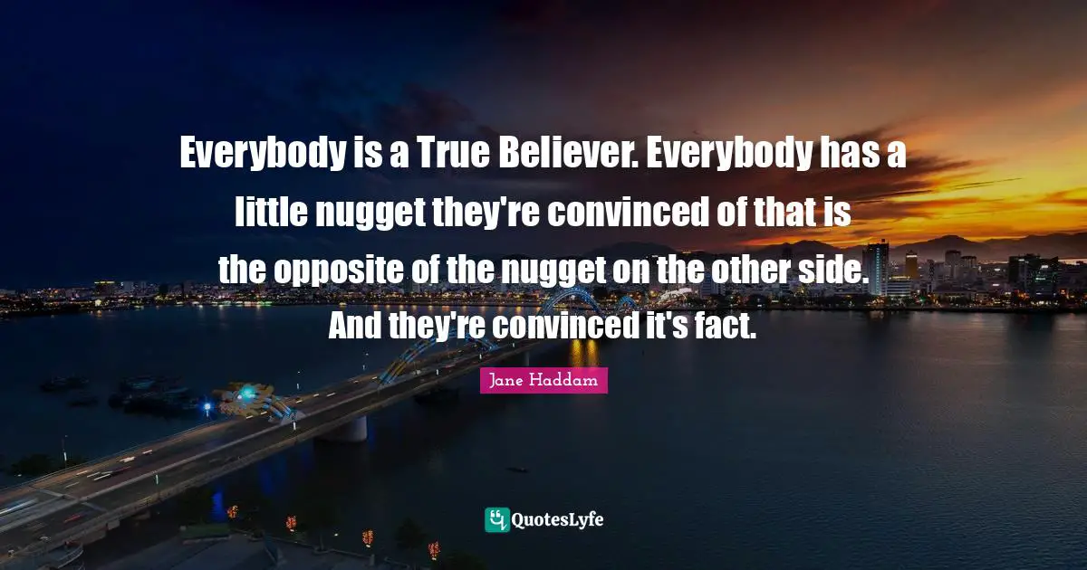 Everybody is a True Believer. Everybody has a little nugget they're convinced of that is the opposite of the nugget on the other side. And they're convinced it's fact.