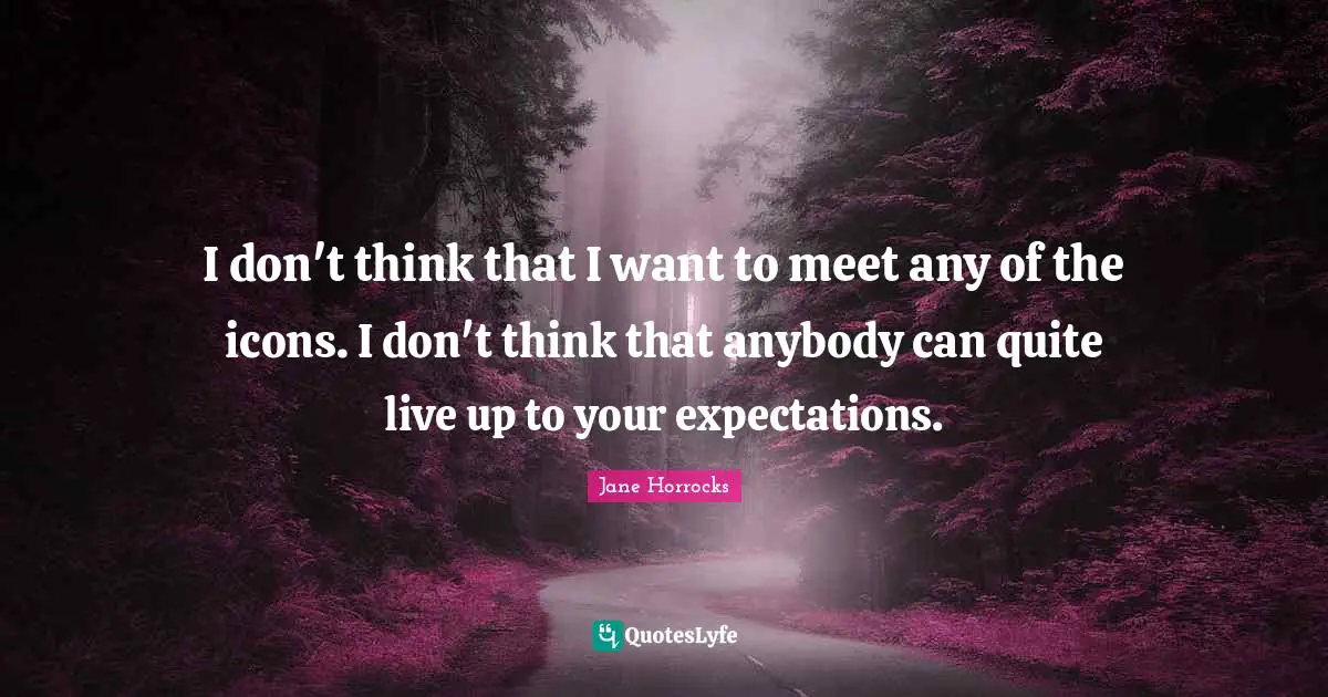 I don't think that I want to meet any of the icons. I don't think that anybody can quite live up to your expectations.