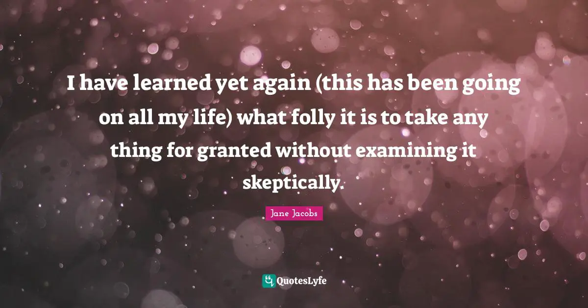 I have learned yet again (this has been going on all my life) what folly it is to take any thing for granted without examining it skeptically.