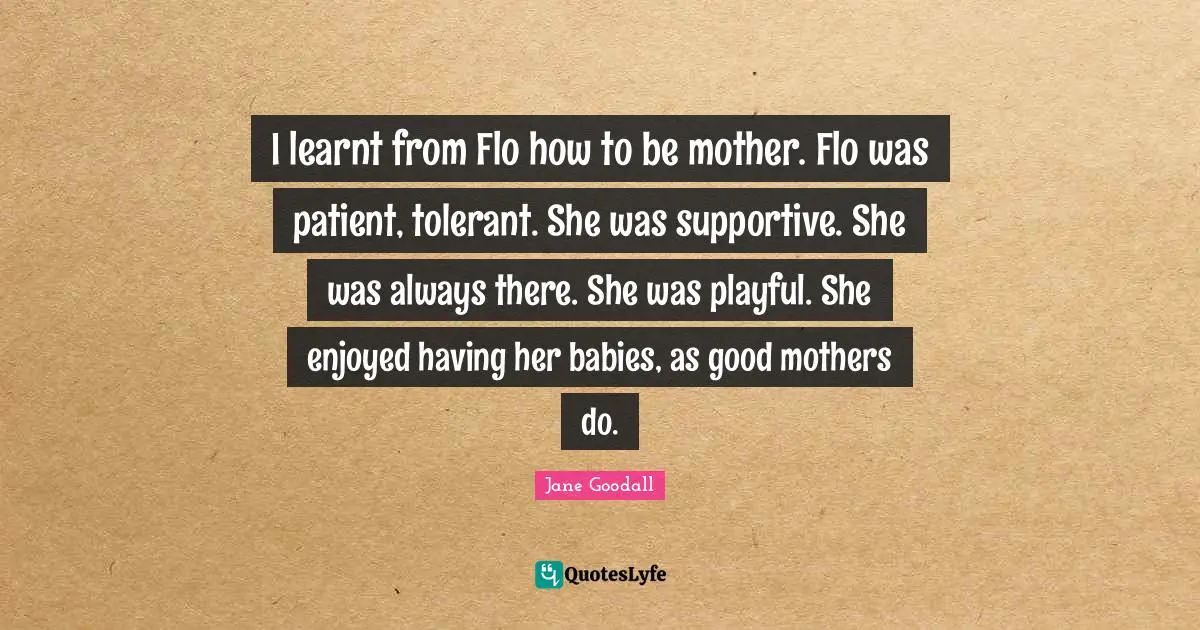 I learnt from Flo how to be mother. Flo was patient, tolerant. She was supportive. She was always there. She was playful. She enjoyed having her babies, as good mothers do.