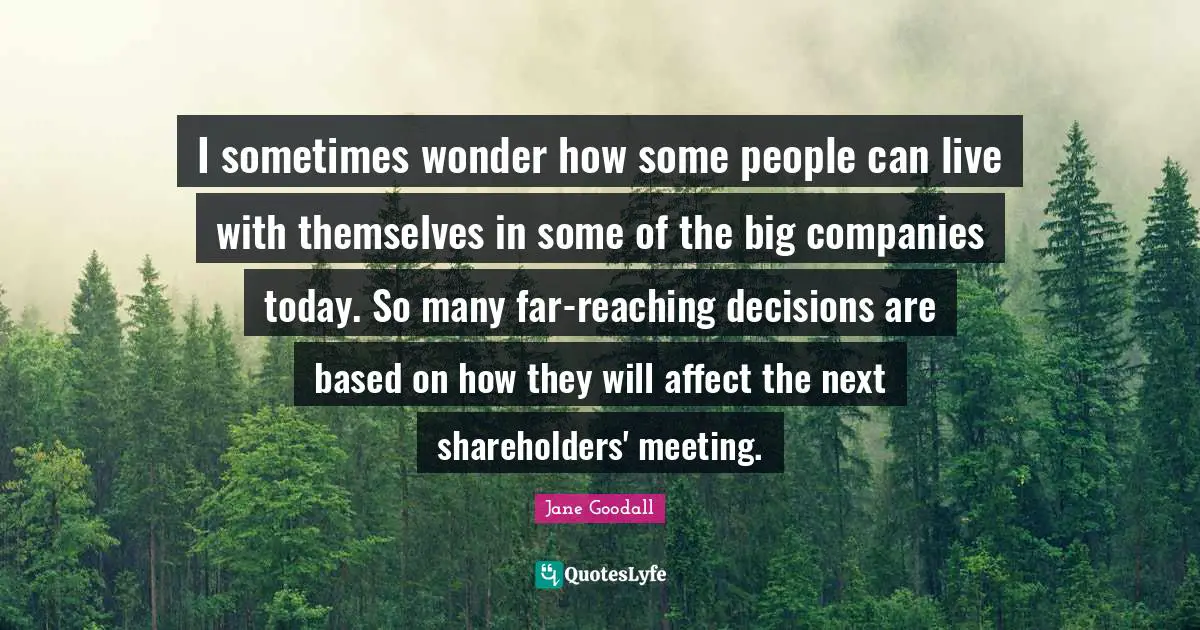I sometimes wonder how some people can live with themselves in some of the big companies today. So many far-reaching decisions are based on how they will affect the next shareholders' meeting.