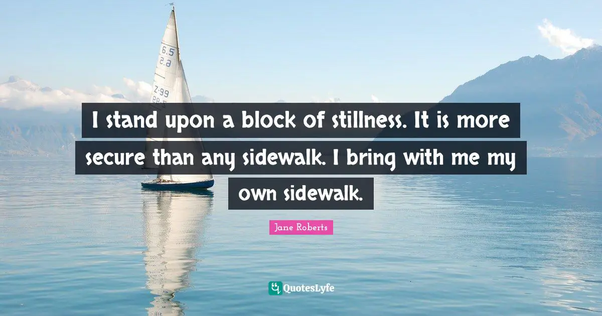 I stand upon a block of stillness. It is more secure than any sidewalk. I bring with me my own sidewalk.