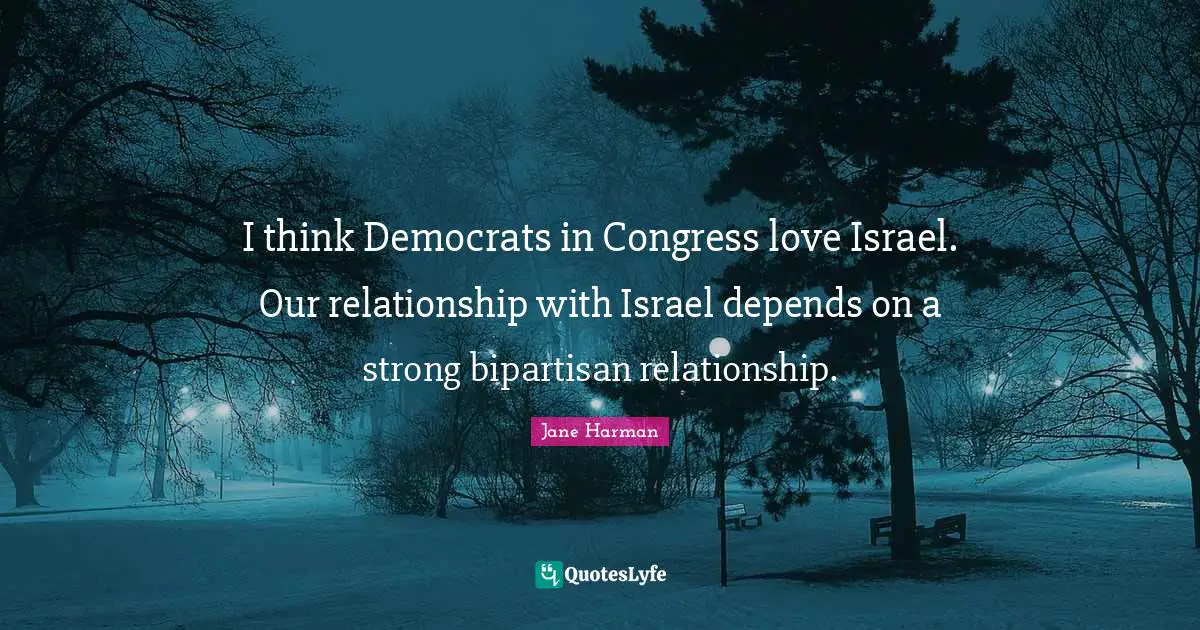 I think Democrats in Congress love Israel. Our relationship with Israel depends on a strong bipartisan relationship.