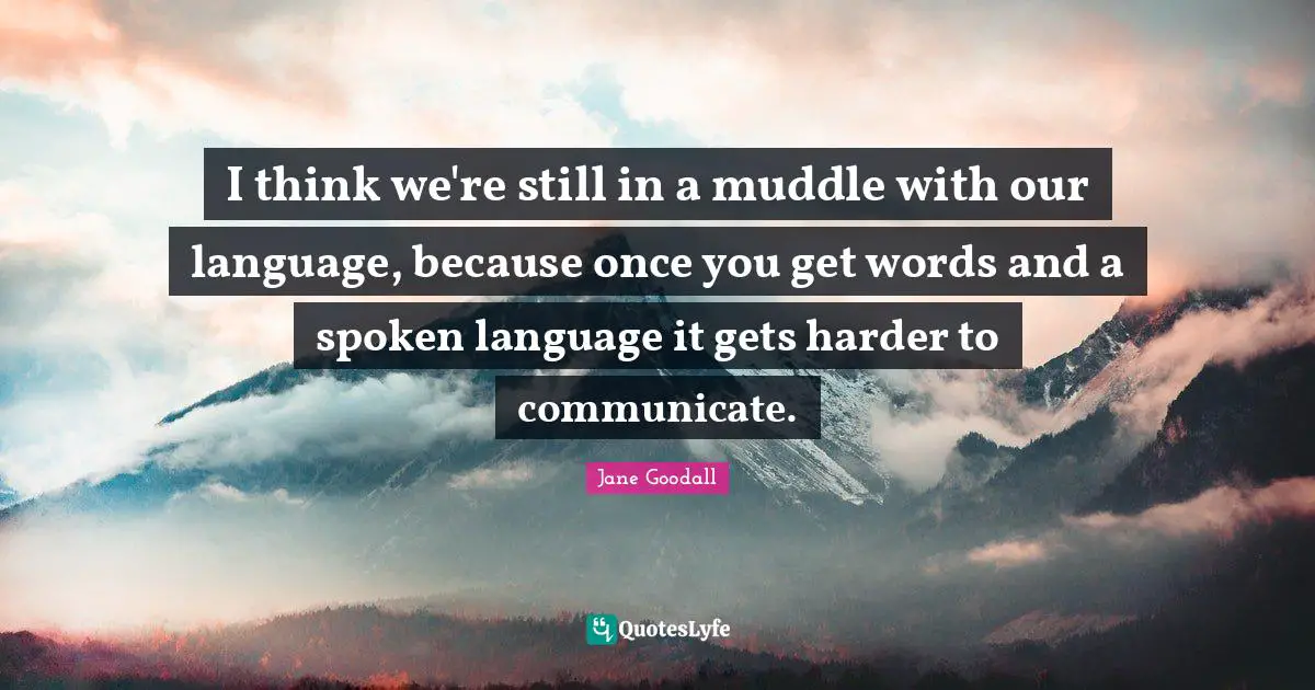 I think we're still in a muddle with our language, because once you get words and a spoken language it gets harder to communicate.