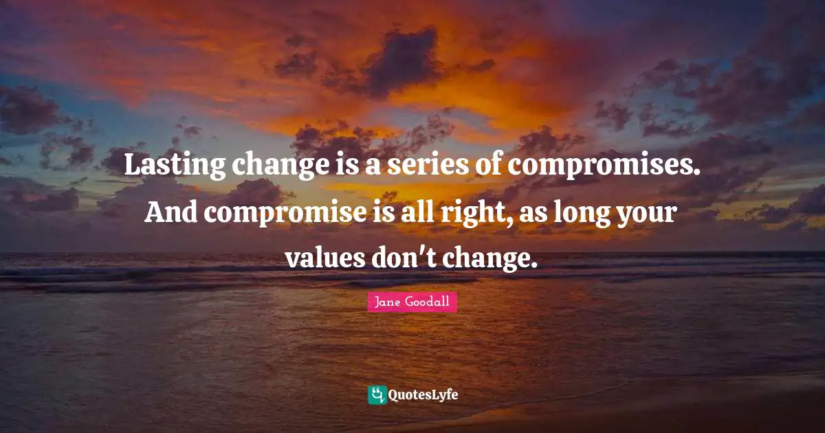 Lasting change is a series of compromises. And compromise is all right, as long your values don't change.