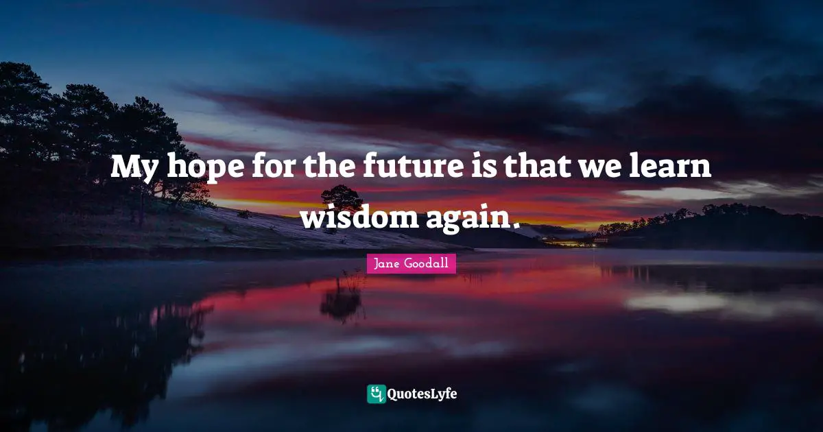 My hope for the future is that we learn wisdom again.