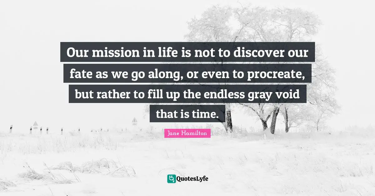Our mission in life is not to discover our fate as we go along, or even to procreate, but rather to fill up the endless gray void that is time.