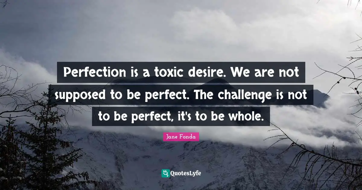 Perfection is a toxic desire. We are not supposed to be perfect. The challenge is not to be perfect, it's to be whole.