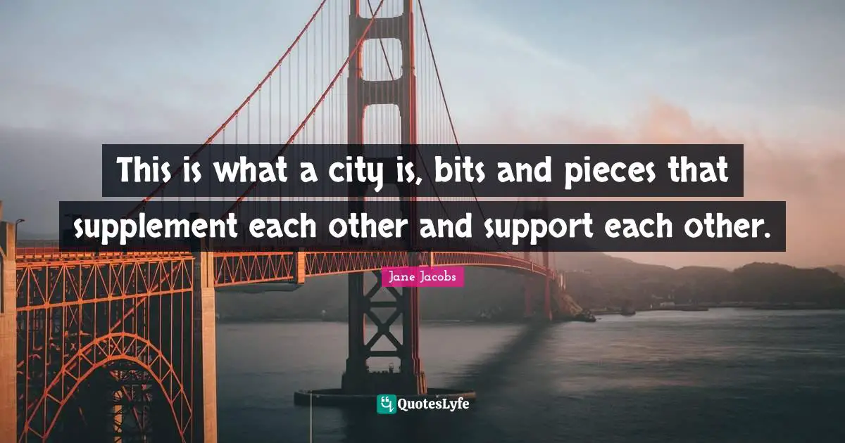 Support Quotes: "This is what a city is, bits and pieces that supplement each other and support each other."