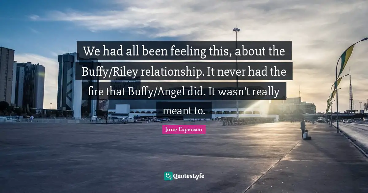 We had all been feeling this, about the Buffy/Riley relationship. It never had the fire that Buffy/Angel did. It wasn't really meant to.